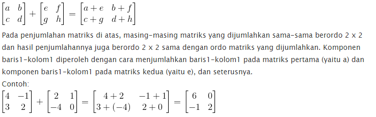contoh soal matematika penjumlahan matriks
